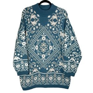 Vtg Y2K Kate Collins Abstract Paisley Knit Sweater Sz 2X Blue Boho